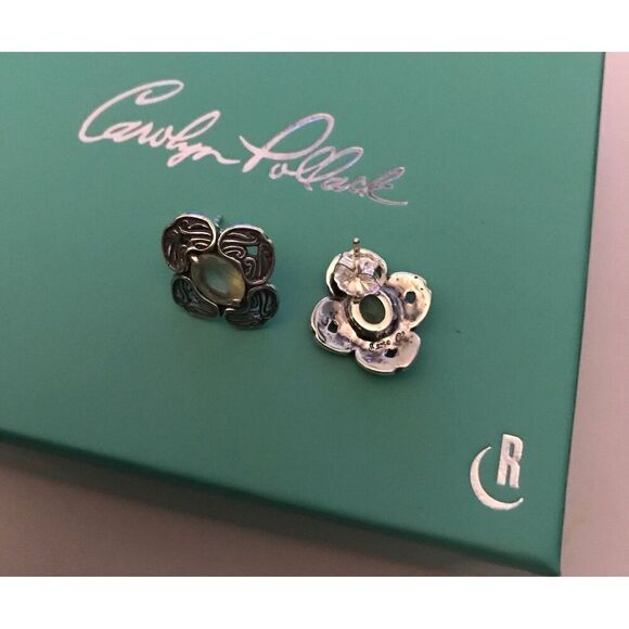 New~Carolyn Pollack Genuine Prehnite Gemstone Button Earrings~.925 Sterling - Picture 5 of 6